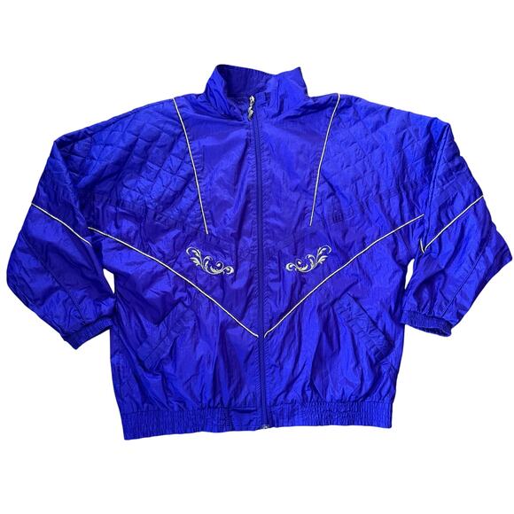 Vintage 80s 90s Windbreaker Jacket XL Embroidered Purple Gold - Picture 1 of 9